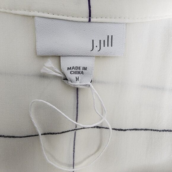 J Jill Womens Tunic Blouse Medium Popover Ivory Windowpane Check Half Button - Picture 7 of 9